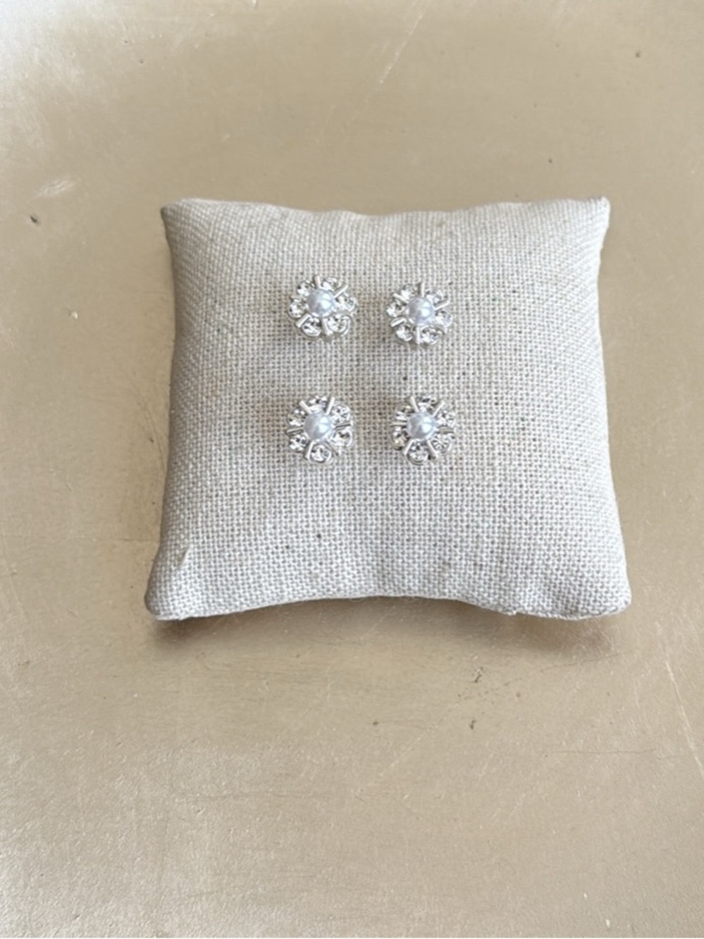 Sparkling Clear Crystal Stud Earrings Pearl Accent - Set of 2 Pairs Gift Twins